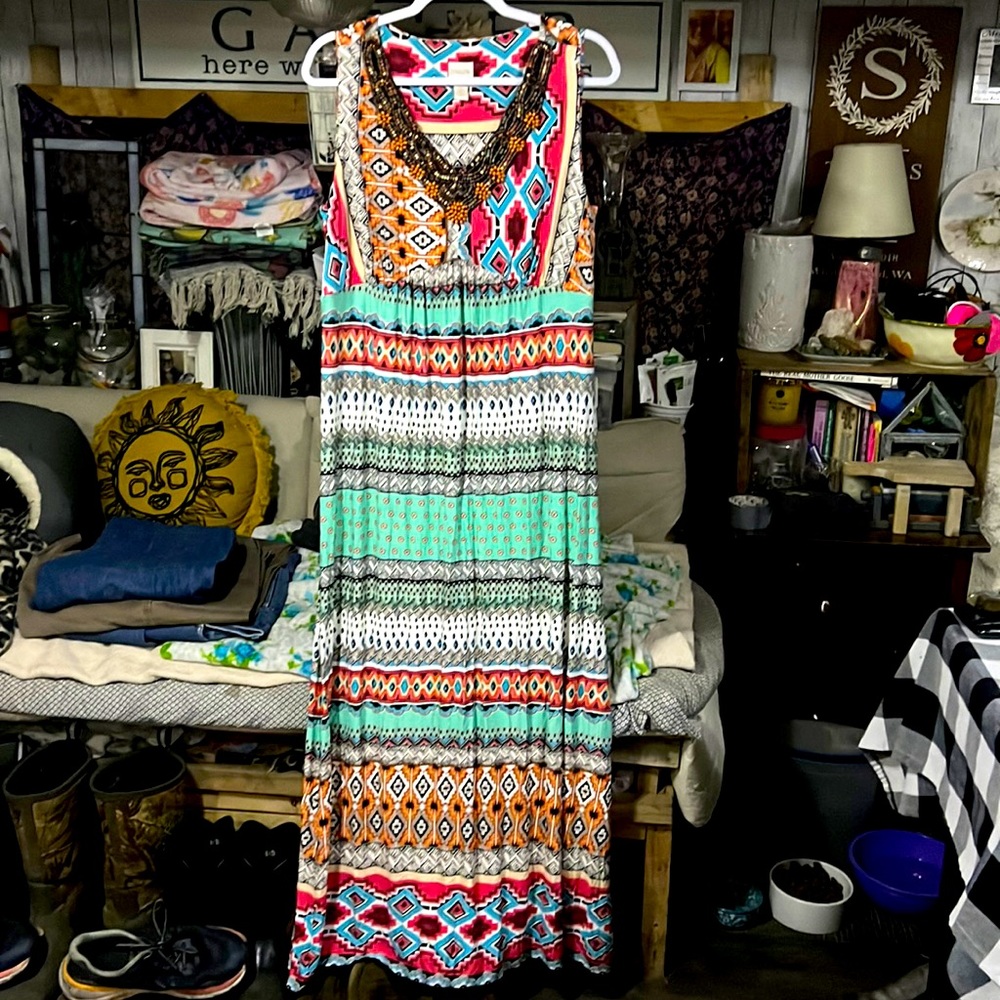 Southwest full length dress w/bead work